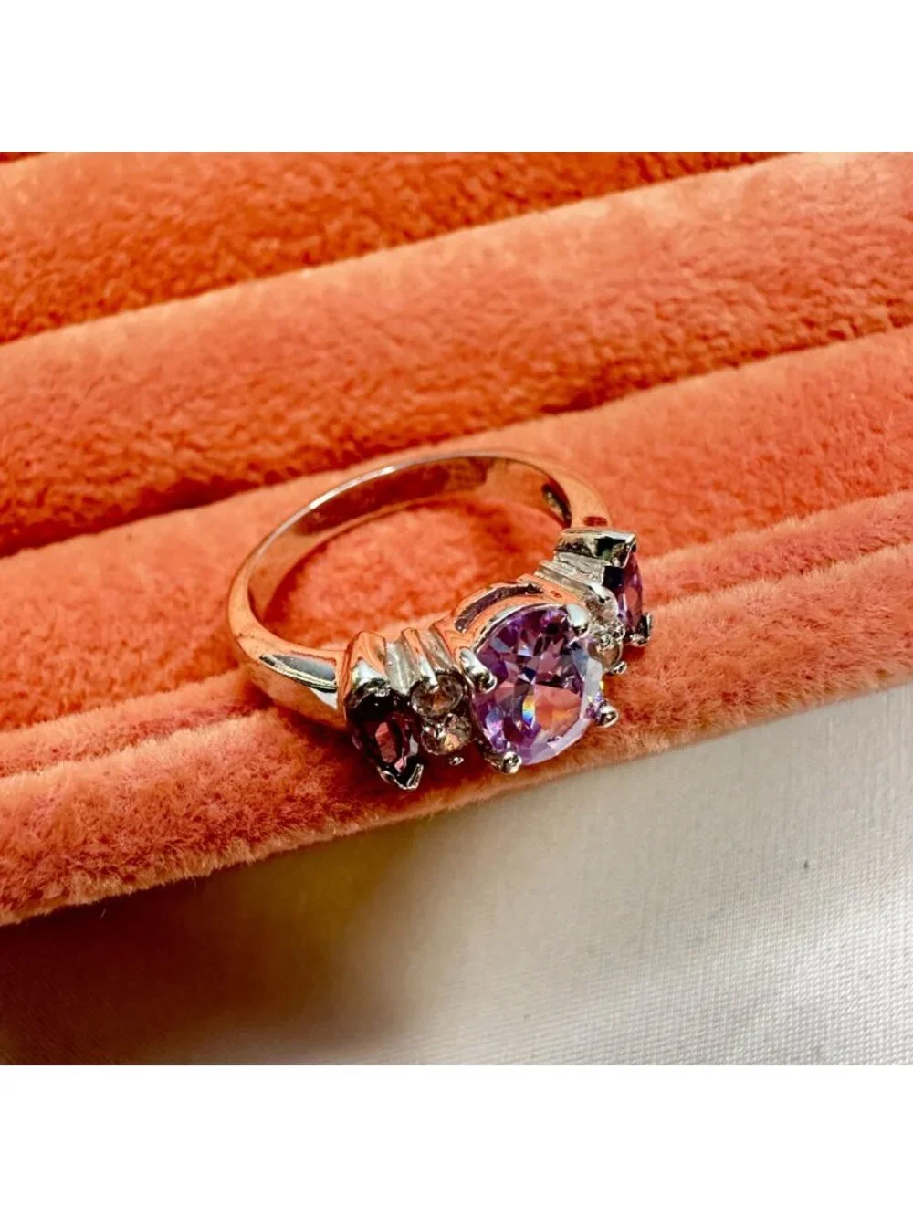 Silver-Tone Ring With Round & Marquise Cut Purple CZ Stones Size 7.5 - Picture 7 of 11